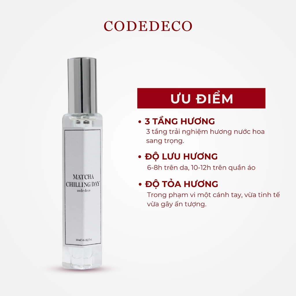 Tinh dầu thơm unisex CODEDECO Matcha Chilling Day 10ml dạng xịt