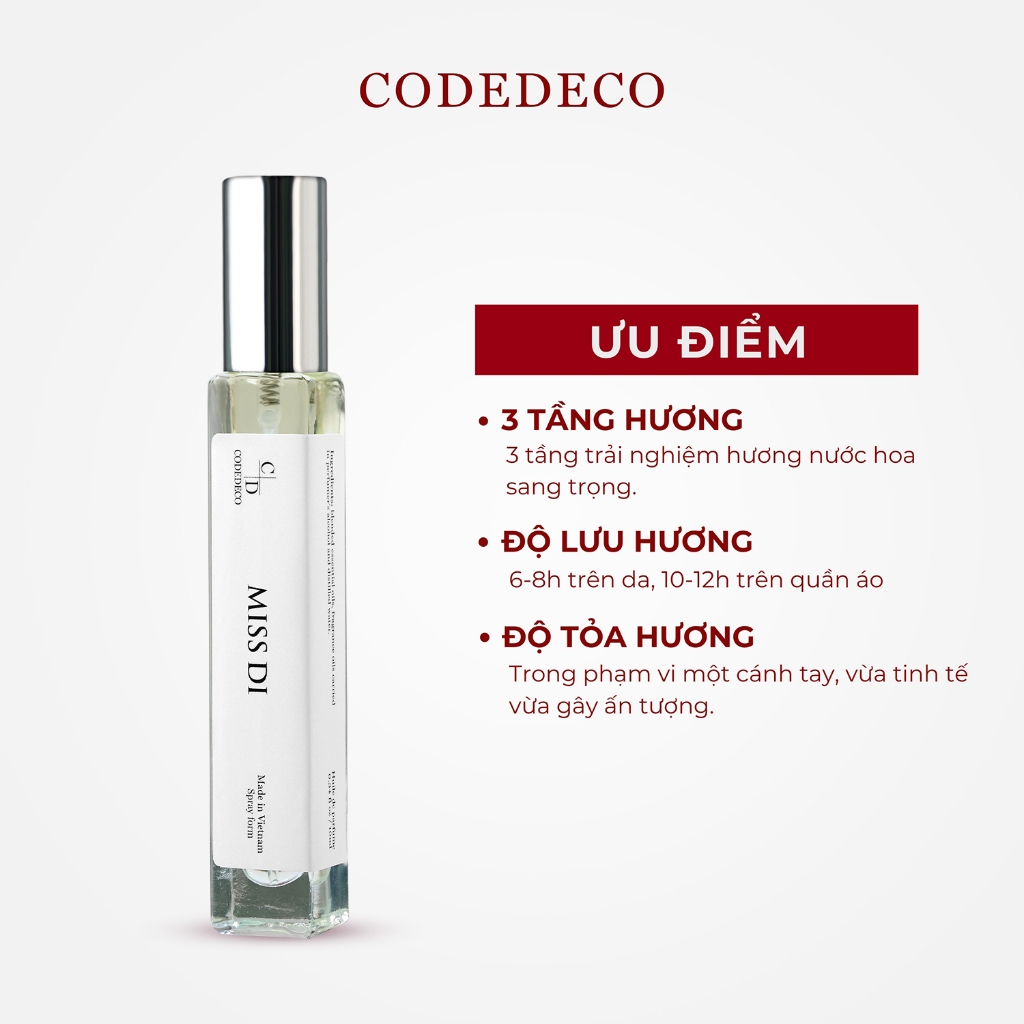 Tinh dầu nước hoa CODEDECO Miss Di 10ml dạng xịt | BigBuy360 - bigbuy360.vn