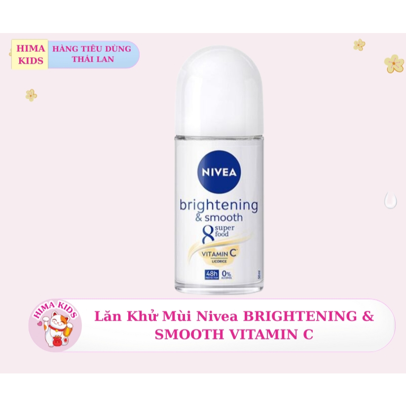 Lăn khử mùi Nivea Brightenning & Smooth, lăn khử mùi nữ Vitamin C Thái Lan 50ml ngăn mùi 48 giờ