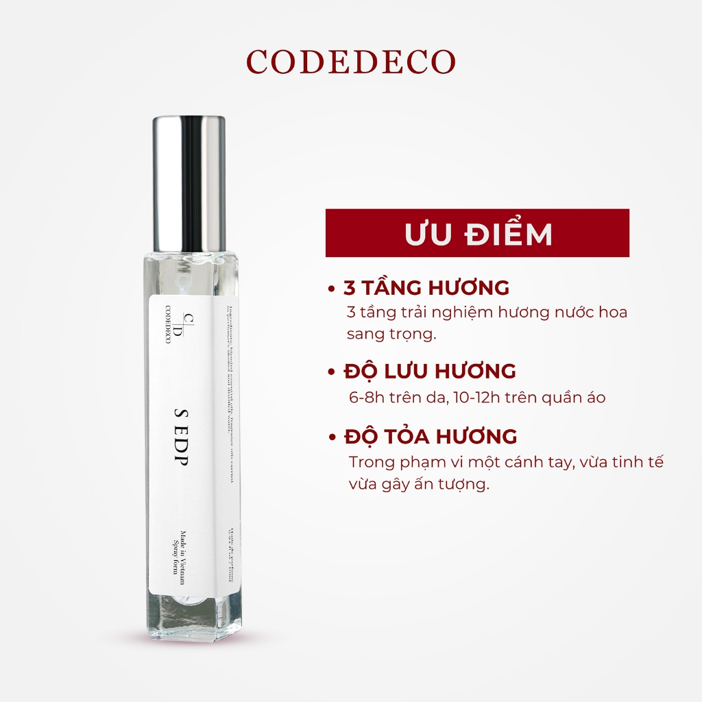 Tinh dầu nước hoa nữ CODEDECO S EDP 10ml dạng xịt