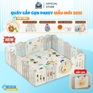 Quây Cũi Nhựa Gấp Gọn Pakey Mẫu Mới 2025, Quây Nhựa Cho Bé Cải Tiến 2 Đế Dùng Nhiều Loại Sàn, Nhựa An Toàn Cho Bé