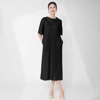Đầm dáng rộng có tay ngắn phối cổ lệch vạt, chất thun lò xo không nhăn với độ co giãn tốt - 55Kg.Linh