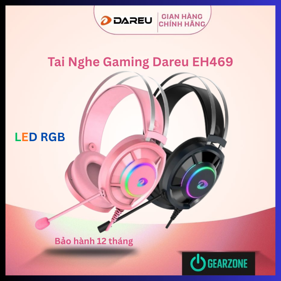 Tai nghe gaming Dareu EH469 RGB – Đen / Hồng Tai Mèo dễ thương