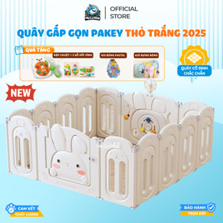 Quây cũi nhựa gấp gọn Pakey Thỏ Trắng 2025, TẶNG 100 bóng và giỏ đựng bóng, Quây nhựa cho bé kết hợp 2 đế chắc chắn