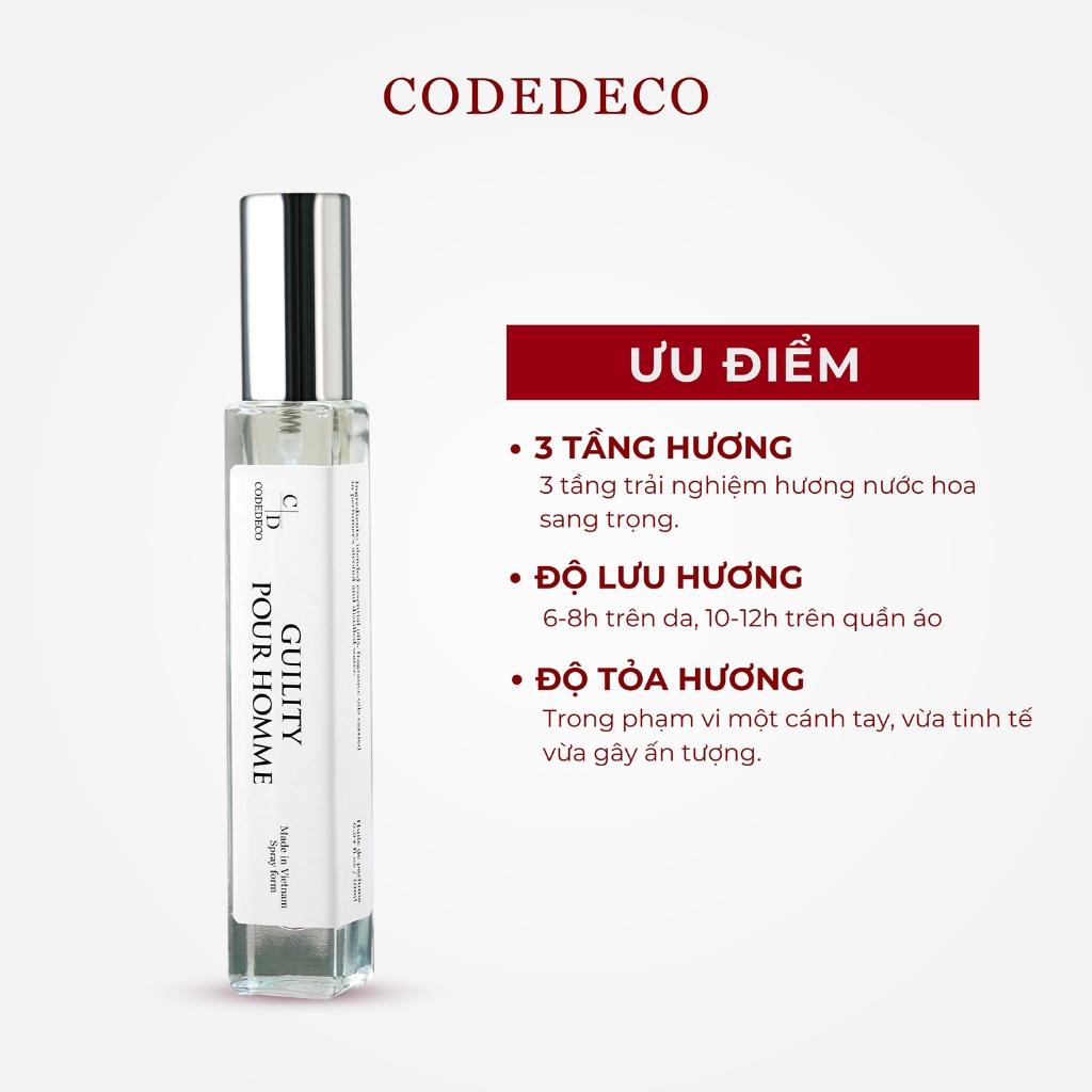Tinh dầu nước hoa nam CODEDECO Guility Pour Homme 10ml dạng xịt