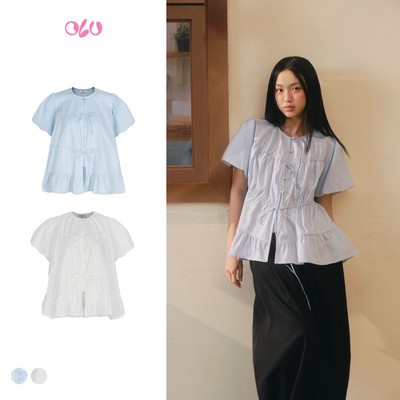 Áo babydoll cột nơ dễ thương Drawstring Ruffle Babydoll Shirt nhiều màu phù hợp đi chơi OLV