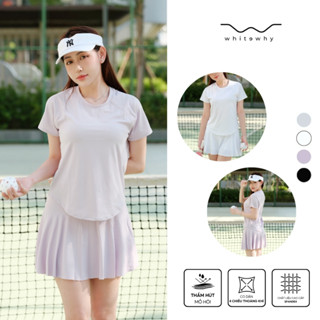 Set bộ đồ váy thể thao nữ cao cấp WHITEWHY JoyFit áo phông mix chân xòe cầu lông tennis pickleball bóng bàn