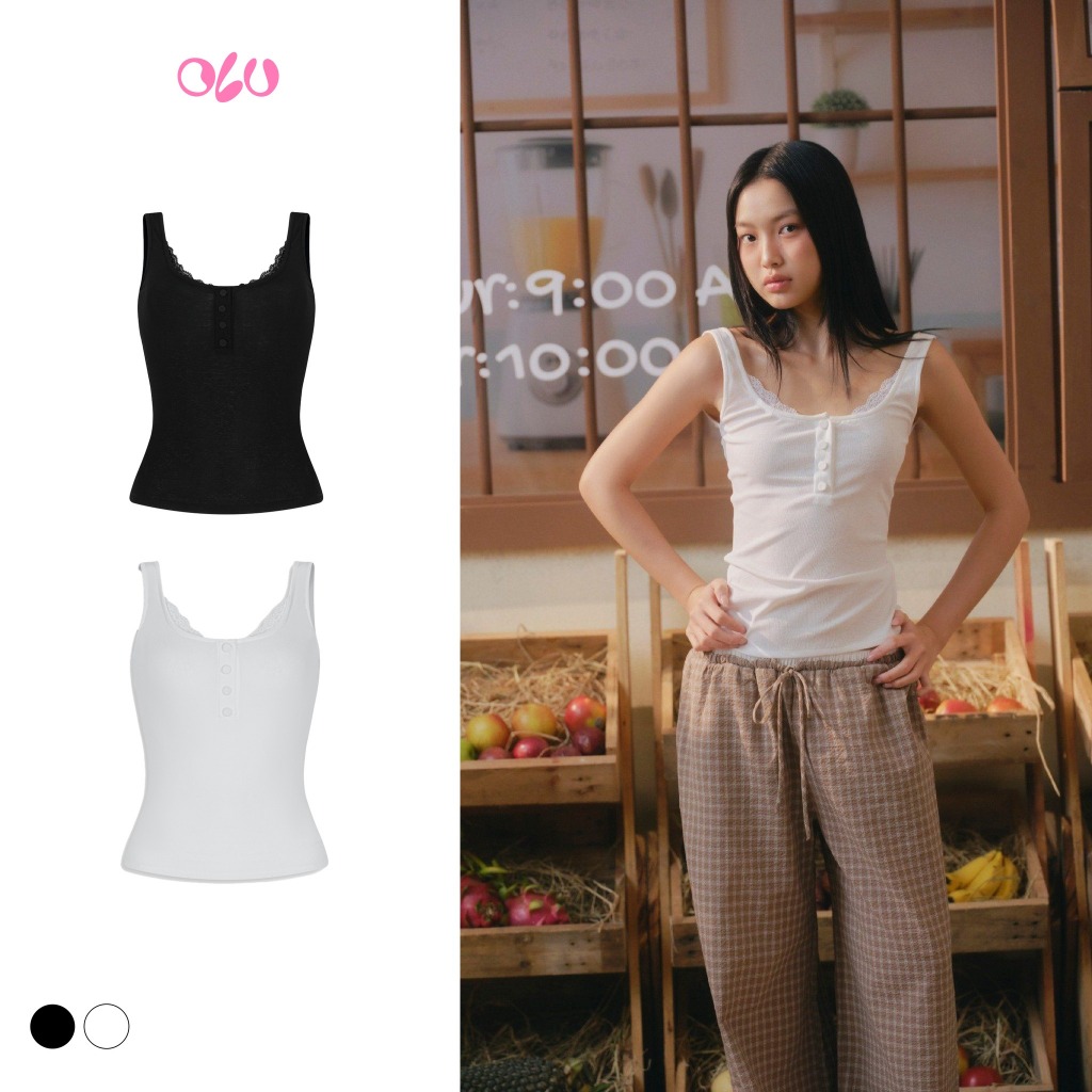 Áo thun OLV 2 dây phối ren basic Lace Trim Cami Top nhiều màu trẻ trung năng động | BigBuy360 - bigbuy360.vn