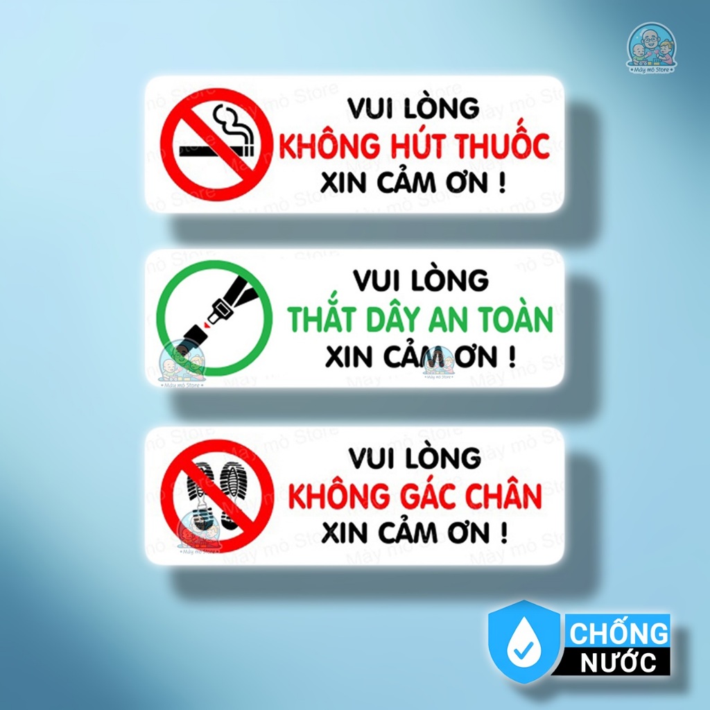 Tem Dán Xe No Smoking – Không Gác Chân – Thắt dây an toàn Cho Xe Hợp Đồng – Decal Ô Tô  Mày Mò Store