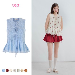 Áo kiểu nữ cột nơ babydoll dáng suông đi chơi Floralie họa tiết hoa nhiều màu OLV