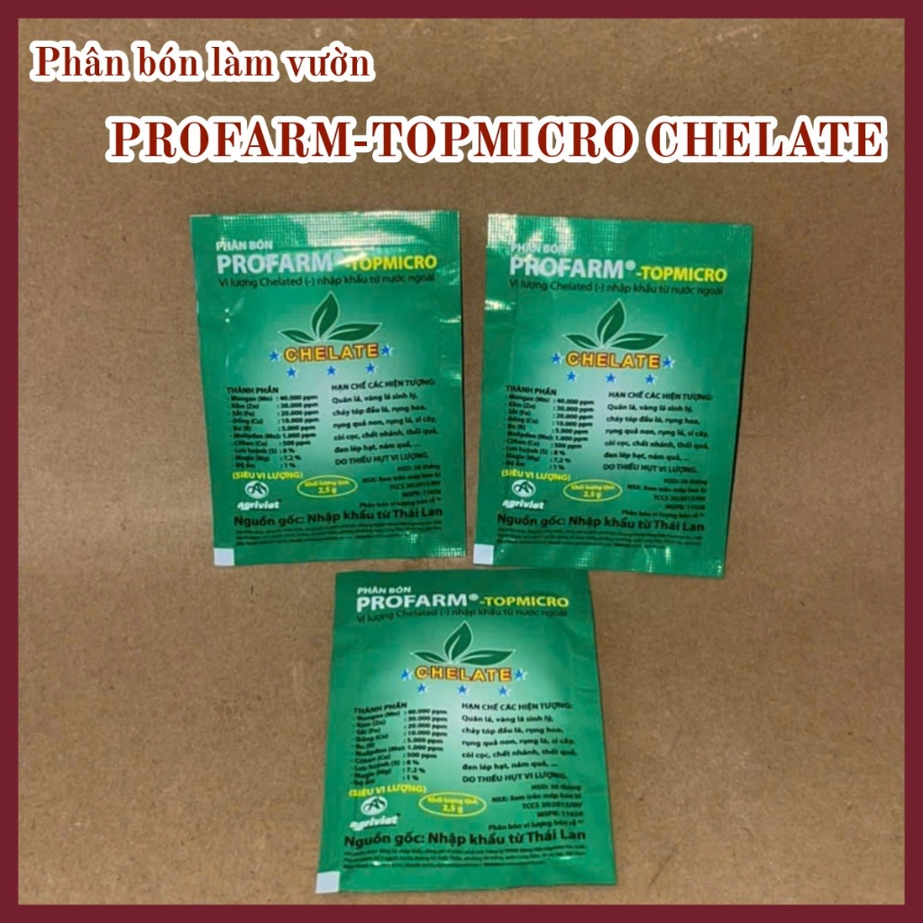 5 gói phân bón Profarm-Topmicro Chelate gói 2g - giúp xanh lá,...