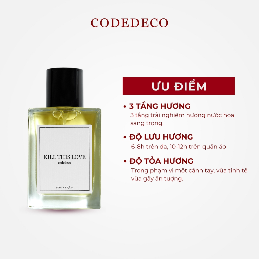 Tinh dầu nước hoa unisex CODEDECO Kill This Love 50ml