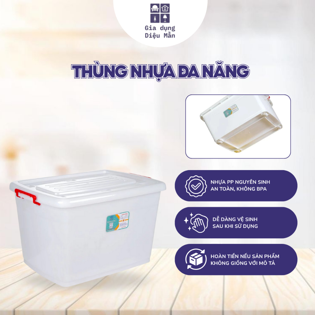 Thùng nhựa đa năng Việt Nhật 85L có bánh xe đựng bát đĩa, quần áo, đồ đạc cỡ lớn
