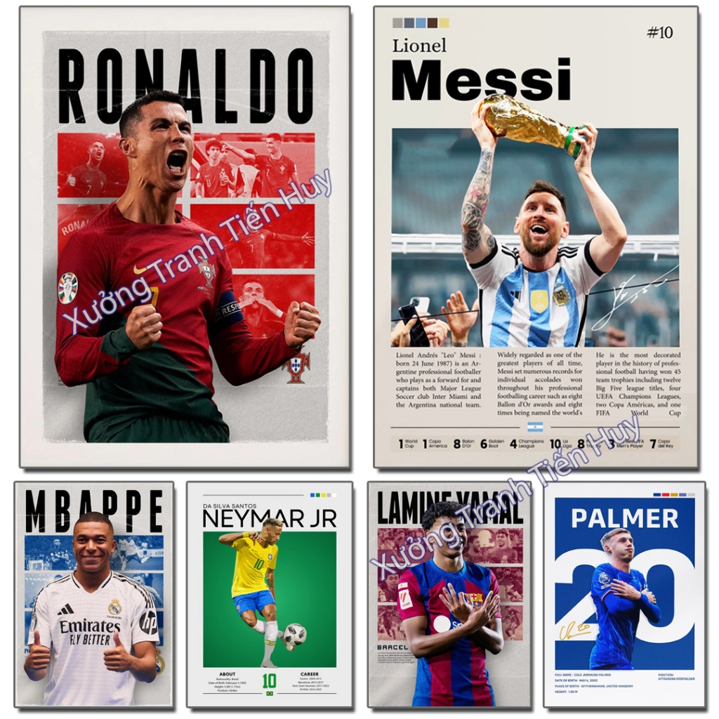 (X01) +100 mẫu Poster Cầu Thủ Bóng Đá - Tranh decal dán tường: Messi, Ronaldo, Neymar, Mbappé,Yamal