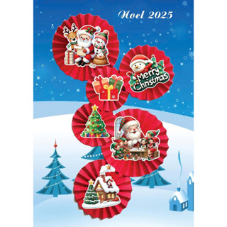 Set quạt giấy trang trí Noel 2025 phong cách Giáng sinh