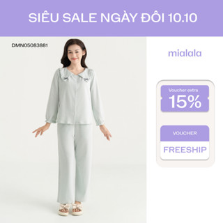 Bộ mặc nhà cotton kẻ mềm mại dáng pijama dài thanh lịch Mialala 3881 DMN05083881