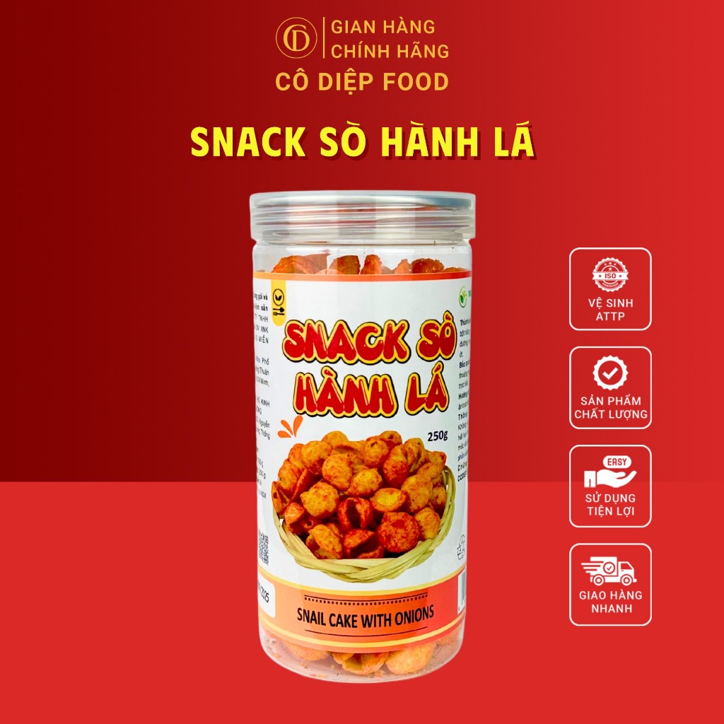 Snack Bánh Sò Hành Lá, Bánh Ốc Sò Hành Lá - Lon  250Gram