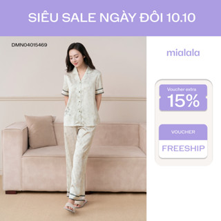 Đồ mặc nhà lụa cổ điển Mialala 5469 DMN04015469 tay ngắn quần dài họa tiết con thỏ