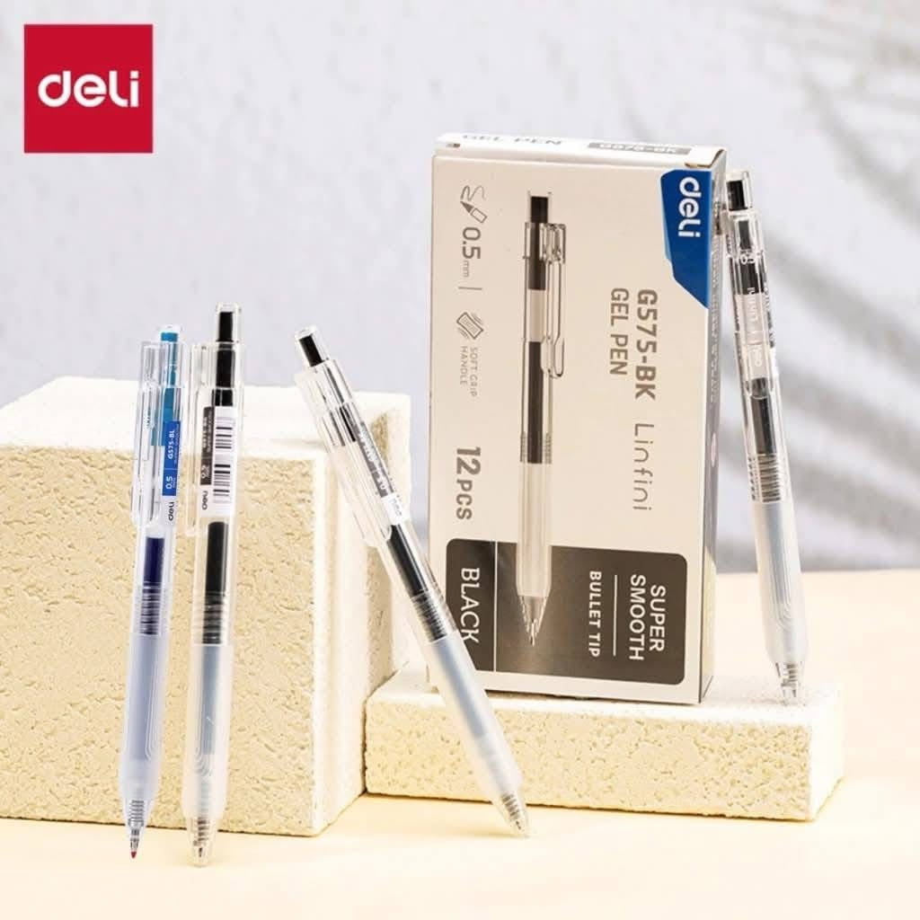 (Deli) hộp 12c bút gel nước Deli G 575 siêu trơn,siêu nhiều mực