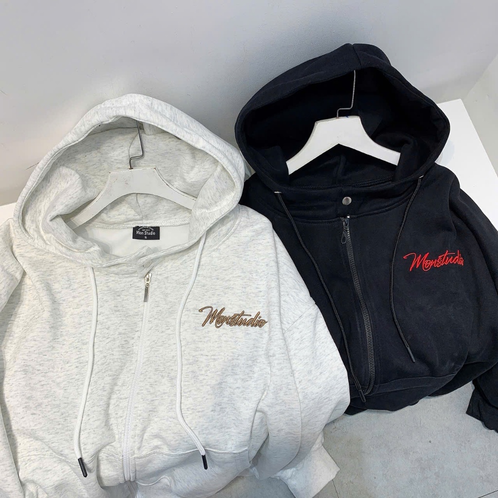 [ NỈ ÉP MÙA HÈ MÁT ] Áo Khoác Hoodie Zip Xuân Hè THÊU NỔI 3D MON STUDIO Vải Nỉ Ép, Form Boxy Unisex, Có Túi Trong. | BigBuy360 - bigbuy360.vn