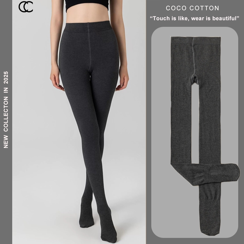 Quần tất nữ giữ nhiệt COCOCOTTON 150G cạp cao siêu dai định hình vòng eo CQT01