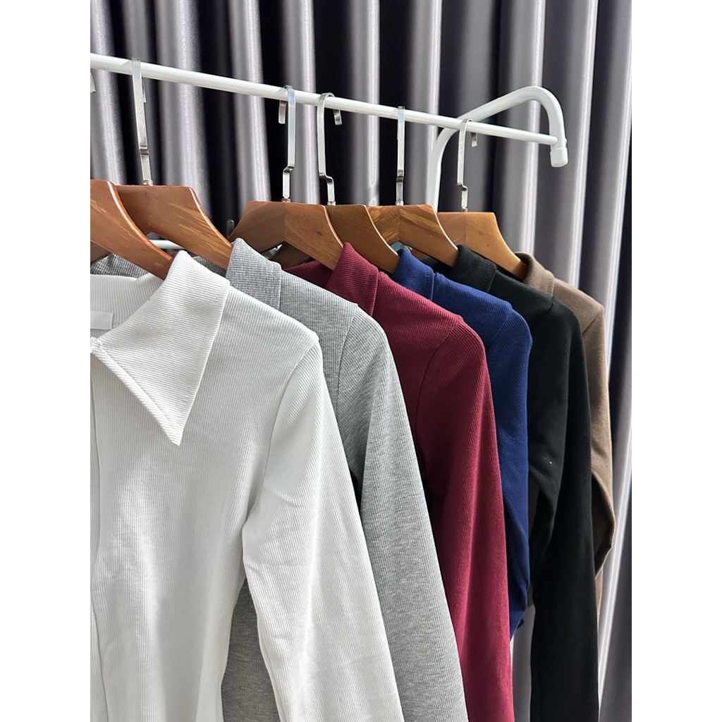 Áo thun polo ngắn tay nữ body kéo khoá , chất tăm gân | BigBuy360 - bigbuy360.vn