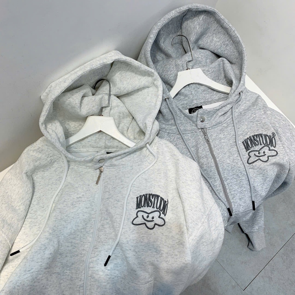 Áo Khoác Hoodie Zip Thu Đông Mon Studio THÊU NỔI 3D NGÔI SAO, Vải Nỉ Ép, Form Boxy Unisex , Có Túi Trong | BigBuy360 - bigbuy360.vn