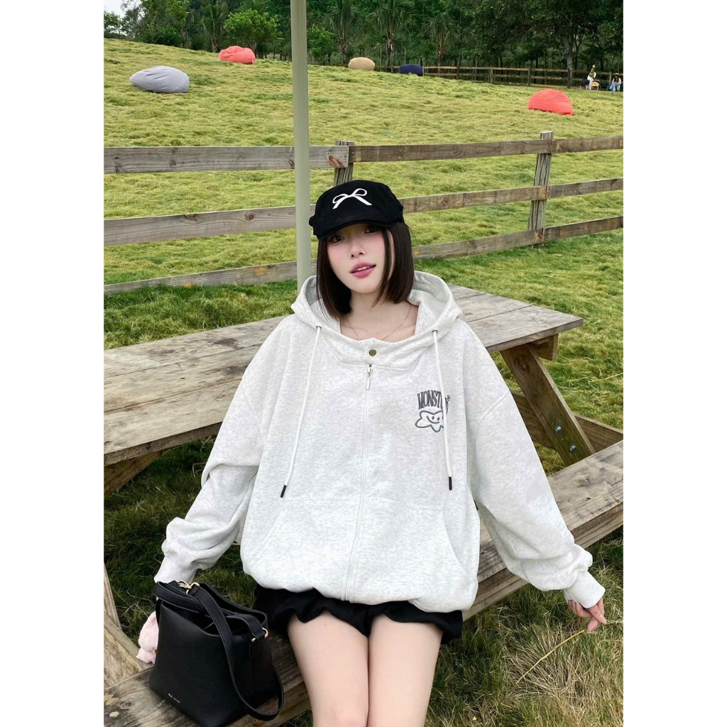 Áo Khoác Hoodie Zip Thu Đông Mon Studio THÊU NỔI 3D NGÔI SAO, Vải Nỉ Ép, Form Boxy Unisex , Có Túi Trong | BigBuy360 - bigbuy360.vn