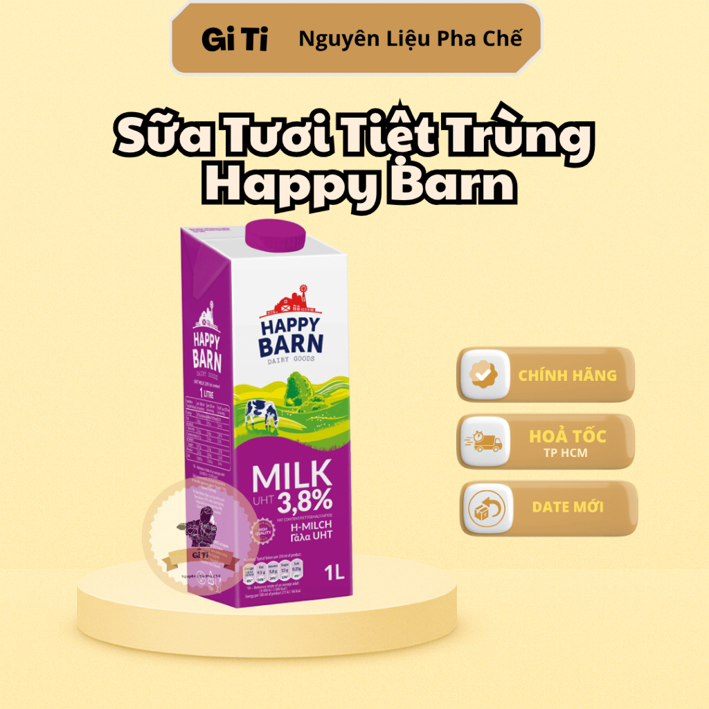 Sữa Tươi Tiệt Trùng Happy Barn 1L | Sữa Tươi Ba Lan | Sữa Tím | Sữa Tươi Pha Chế