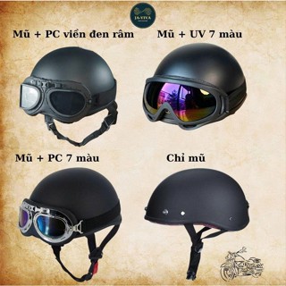 Mũ bảo hiểm trơn 1/2, nón bảo hiểm phượt nửa đầu màu sơn gắn kính phi công, giá rẻ nhiều màu nam nữ siêu cute