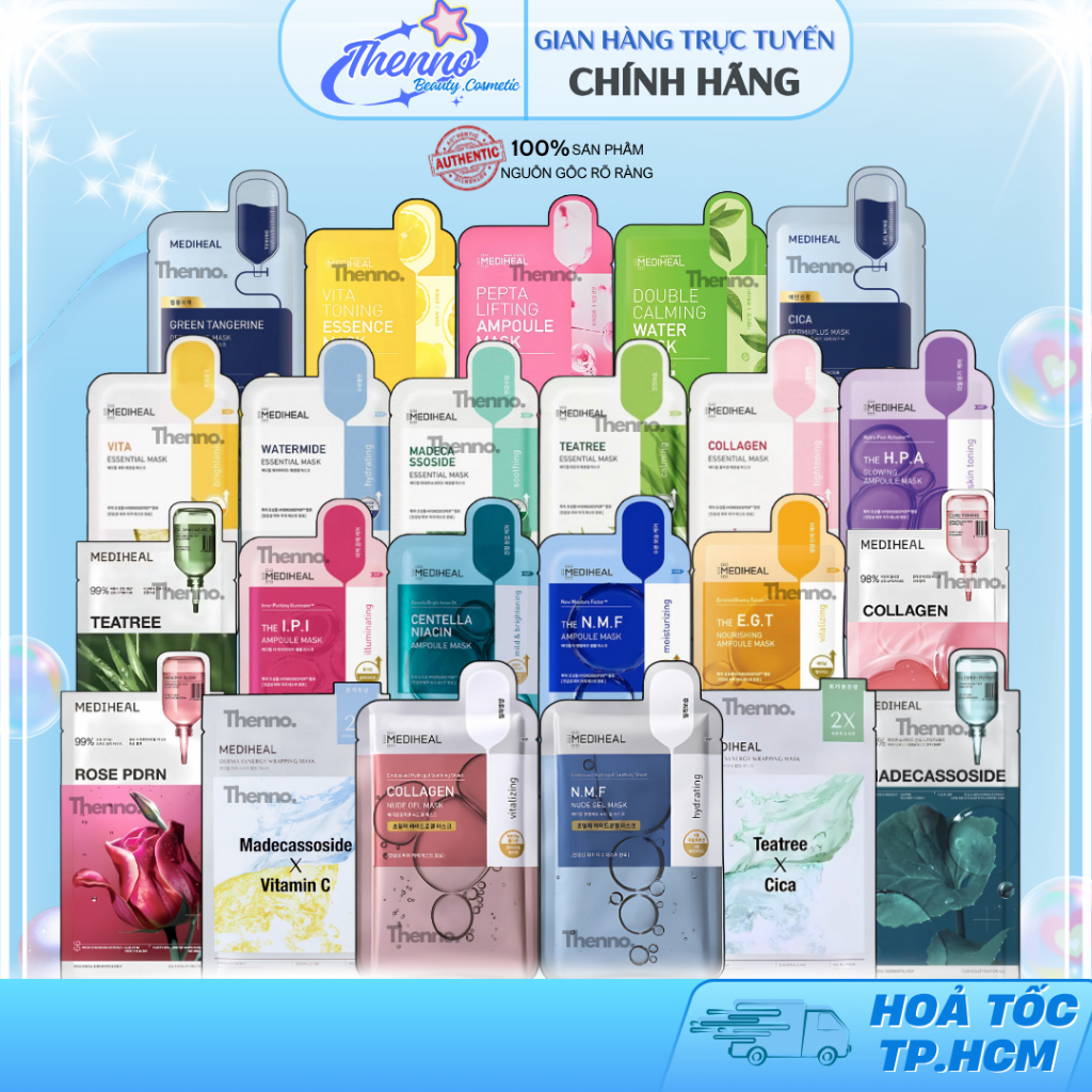 Mặt Nạ Giấy Mediheal Essential,Ampoule Mask Giảm Mụn, Dưỡng Trắng, Chống Lão Hóa, Phục Hồi Da 24ml H