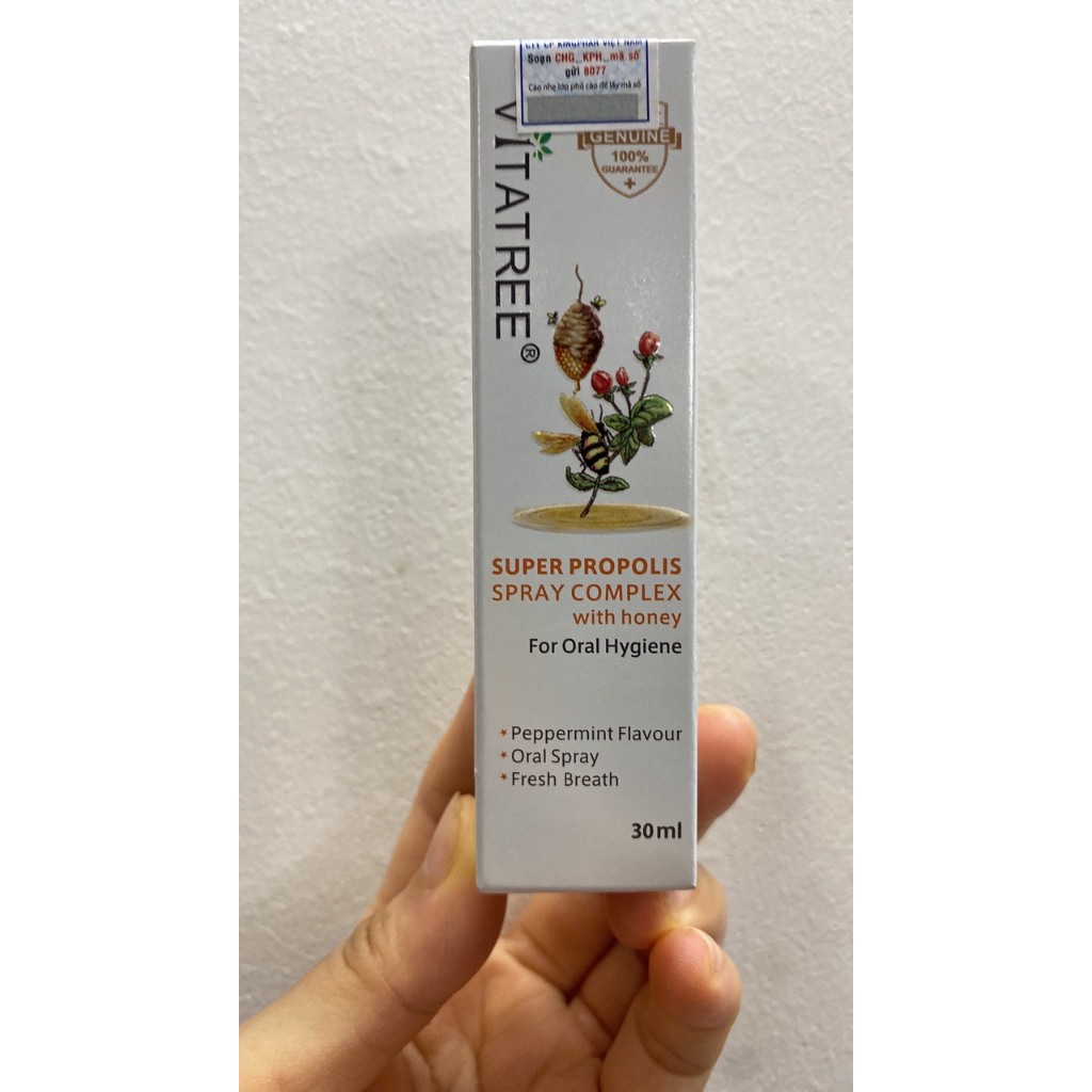 (Date 2028) Xịt keo ong Vitatree 30ml, Vitatree Super Propolis with Honey ( mẫu mới 30ml)