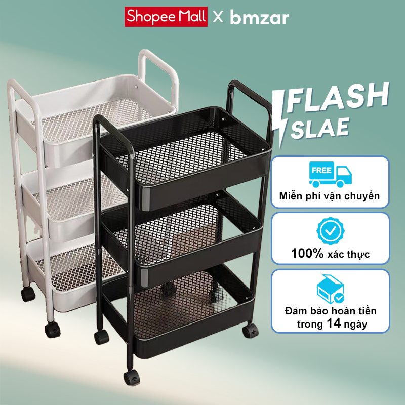  BMZAR Xe Đẩy Spa có bánh xe Kệ sắt đa năng Xe để đồ 3 tầng Thời trang cao cấp 【100%Thép  