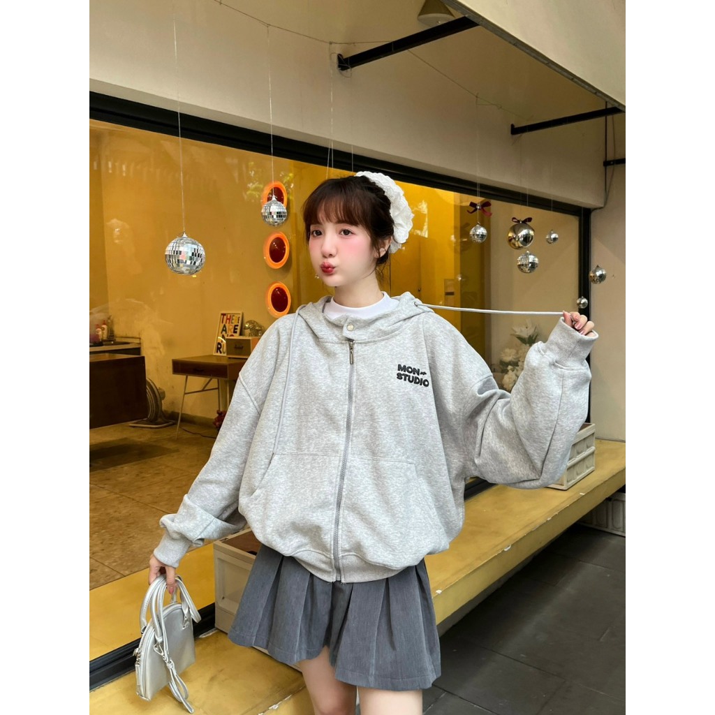 Áo Khoác Hoodie Zip Thu Đông IN NỔI DẬP NỔI MON STUDIO Vải Nỉ Ép, Form Boxy Unisex Nam Nữ Đều Mặc Được, Có Túi Trong | BigBuy360 - bigbuy360.vn