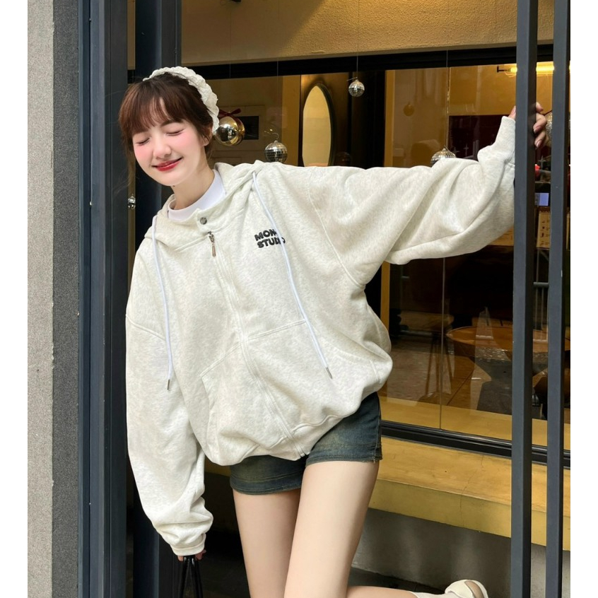 Áo Khoác Hoodie Zip Thu Đông IN NỔI DẬP NỔI MON STUDIO Vải Nỉ Ép, Form Boxy Unisex Nam Nữ Đều Mặc Được, Có Túi Trong