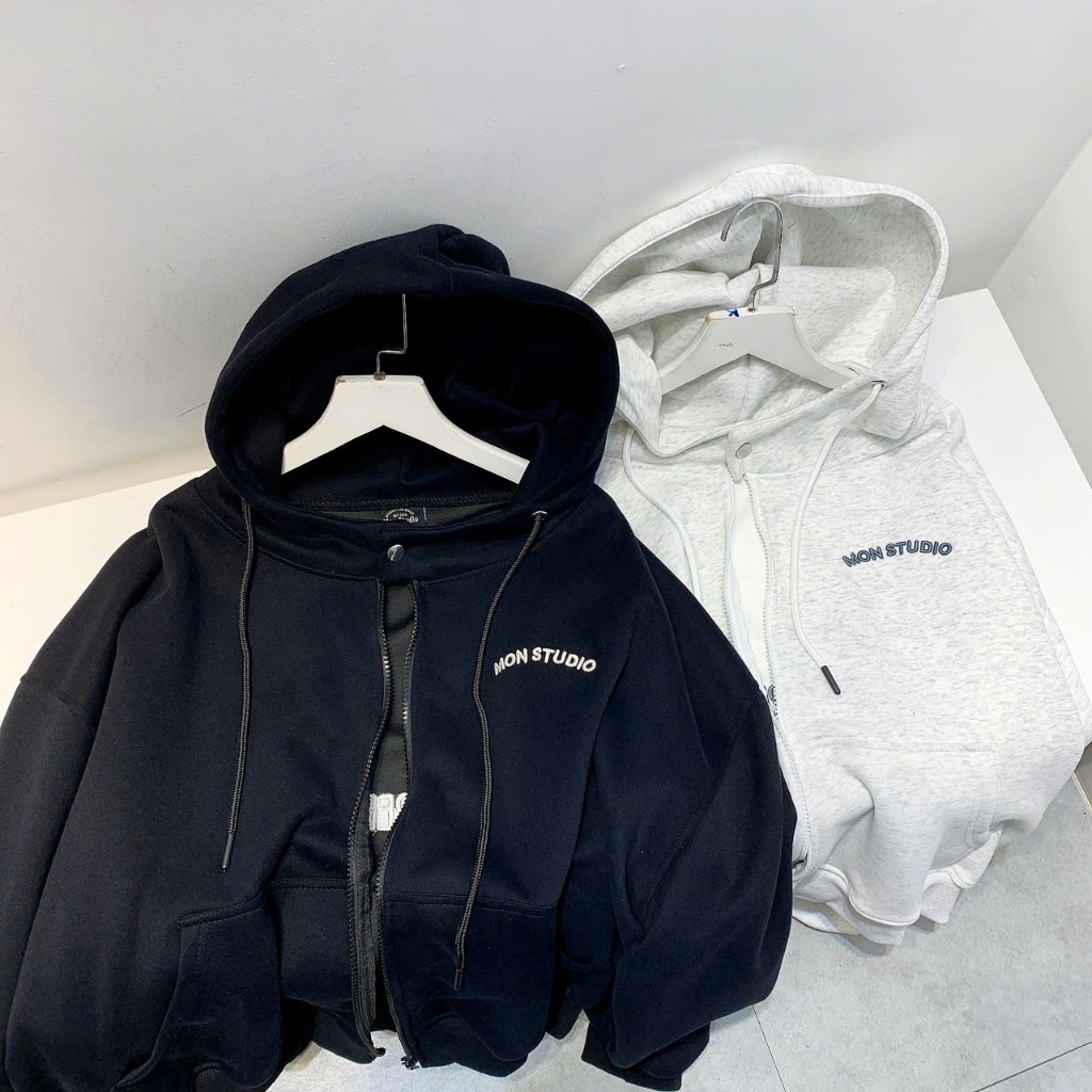 Áo Khoác Hoodie Zip Thu Đông Mon Studio THÊU NỔI 3D NOT FREELY Vải Nỉ Ép, Form Boxy Unisex , Có Túi Trong | BigBuy360 - bigbuy360.vn