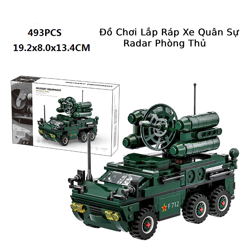 Bộ Đồ Chơi Lắp Ráp Xe Quân Sự Radar Phòng Thủ – 493 Chi Tiết, Mô Hình Xe Quân Đội 6 Bánh