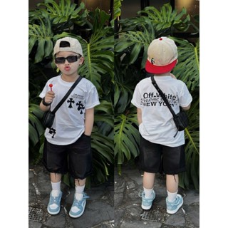  Set áo thun cộc tay kèm quần ngố bò đen rách cho bé trai phong cách hàn quốc,quần jean,TPKIDS M1775  