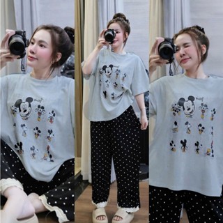 Set Bộ Nữ Áo Tici From Rộng iN Hình NHÀ Chuột Mix Quần Baggy CHẤM BI