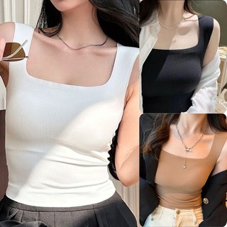   Hoả Tốc HCM  Áo ba lỗ 2 dây bản to croptop có đệm ngực cổ vuông thời trang ôm body 