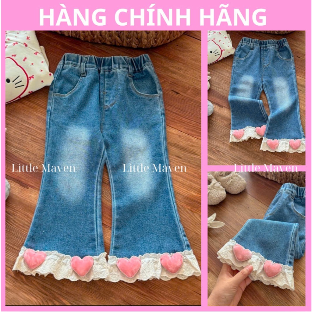 Quần jeans bé gái Little Maven quần jeans ống loe tim nổi cho bé 2-7 tuổi QIU8375LAN