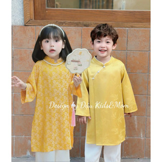 Áo dài " Cúc" - BST Áo dài lụa cho mẹ và bé trai, bé gái Đậu Kids&Mom