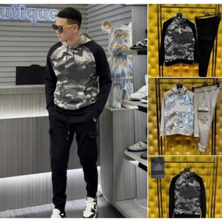  Bộ Nỉ Nam A_Di_Dos Thu Đông Hàng Nỉ 2 Da Có Mũ Phối Chữ In Nổi Ngực Set Đồ Nam Nữ Dài Tay Ấm Áp 