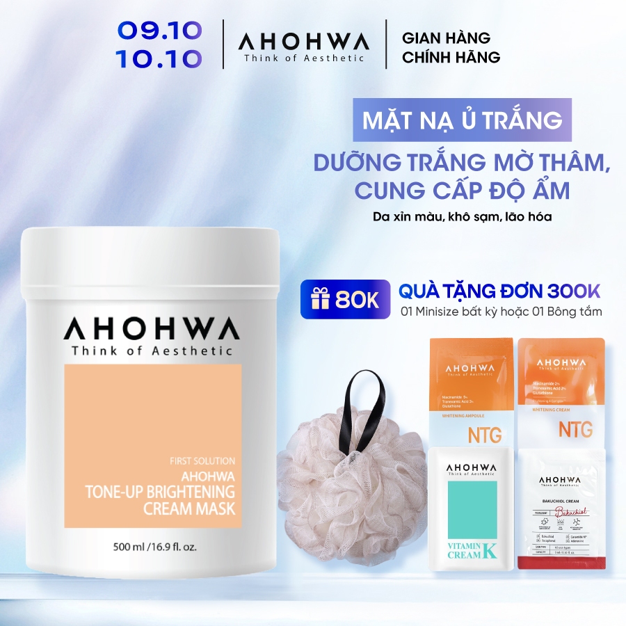 Mặt Nạ Ủ Trắng Dạng Kem AHOHWA Tone-Up Brightening Cream Mask - Dưỡng Da Trắng Sáng Tự Nhiên, Giảm Thâm Nám