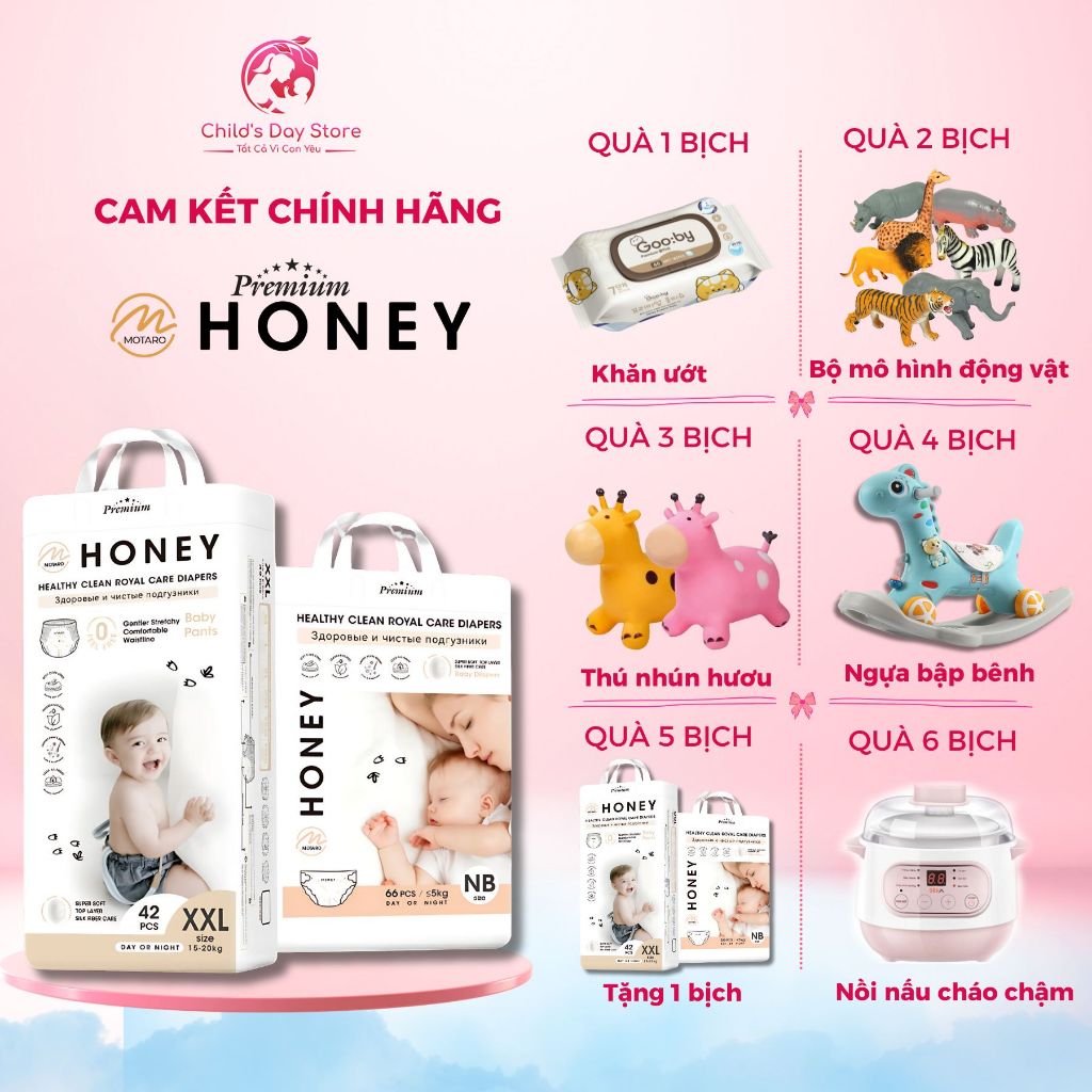 Bỉm Honey Premium, Tã Honey Premium Phiên Bản Cao Cấp Mới Nhất, Thấm Hút Vượt Trội 1200ml