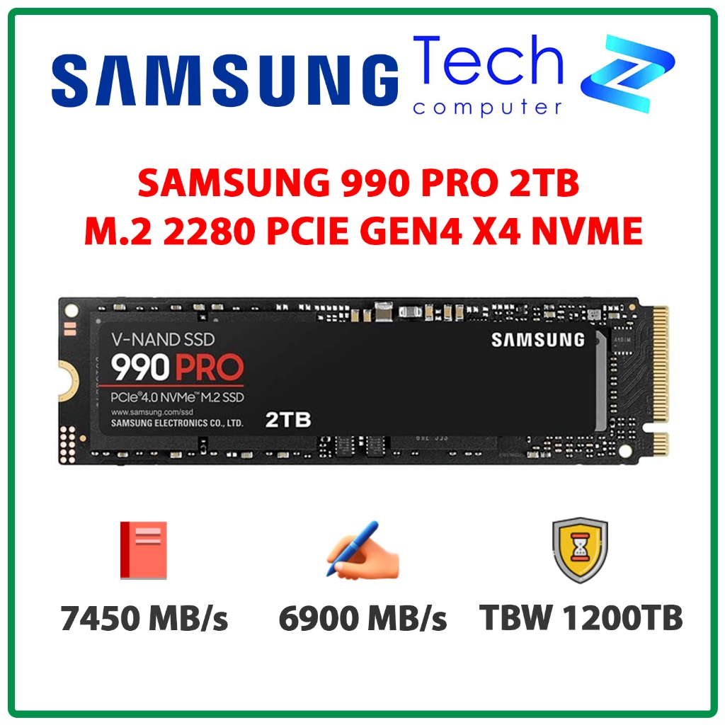 Ổ Cứng SSD Samsung 990 Pro 2TB – M.2 2280 PCIe Gen4 x4 (Đọc 7450MB/s - Ghi 6900MB/s) - (MZ-V9P2T0BW)