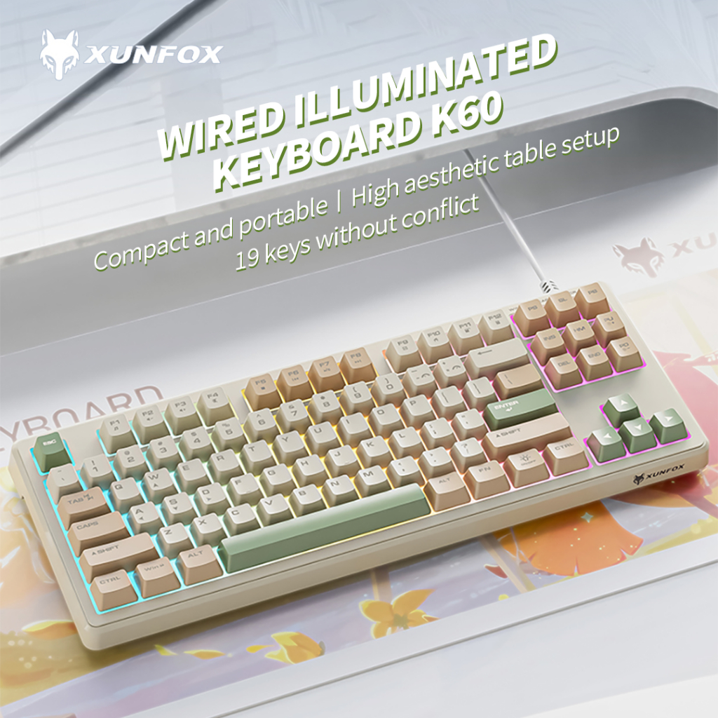 XUNFOX K60 BànPhím Gaming 87 Phím Có Dây / Đèn RGB / 19 Phím Anti-ghosting | BigBuy360 - bigbuy360.vn