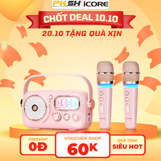 Loa karaoke mini cổ điển Bluetooth iCore VSM99 kèm 2 micro - HÀNG CHÍNH HÃNG