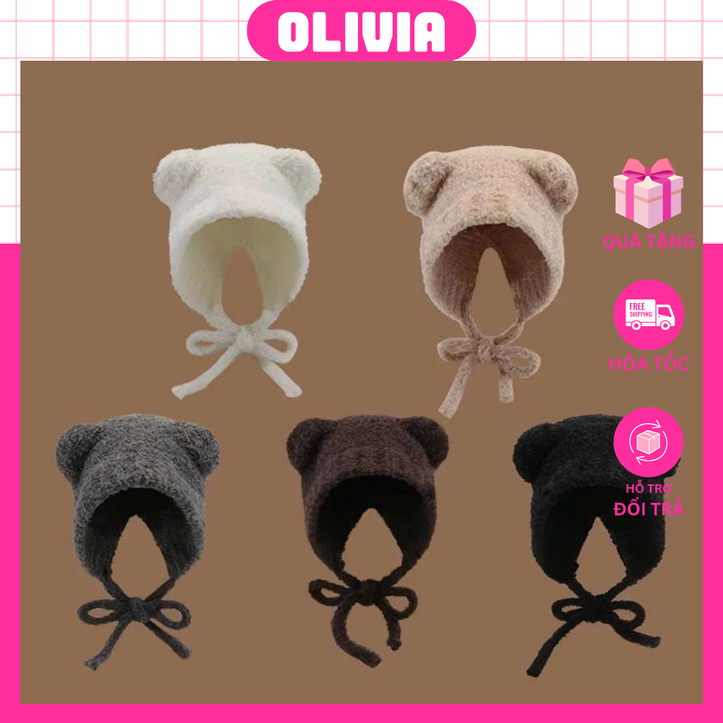 Mũ Len Tai Gấu Xinh Xắn Thời Trang Dành Cho Mùa Thu Đông Olivia ML150