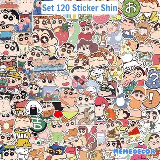  120 sticker shin cậu bé bút chì vui nhộn hình dán decor sổ tay laptop điện thoại góc học tập 